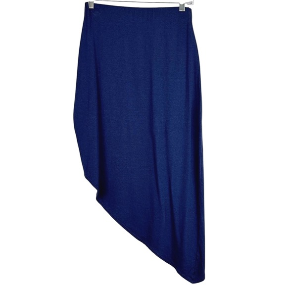 ASTR Navy Blue Asymmetrical Ruched Drape Skirt Women's Large Trendy Chic Evening - Picture 6 of 13